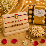 3-in-1 Pearl, Rudraksha & Ganesha Rakhi with Ferrero Rocher & Cashews | Luxury Rakhi Hamper