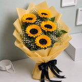 5 Sunflowers Rustic Yellow Paper Bouquet - Fresh Birthday & Friendship Day Gift