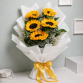 5 Sunflowers White Paper Bouquet