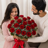 22 Roses & Gypsophila Classic Bouquet - Fresh Anniversary & Birthday Gift