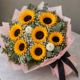 7 Sunflowers, White Daisy & Eucalyptus Botanical Bouquet