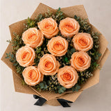 10 Peach Roses Rustic Jute Bouquet