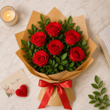 6 Red Roses Love Bouquet - Classic Valentine's Day & Anniversary Flower Gift