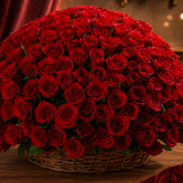 200 Red Roses in Handcrafted Cane Basket