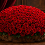 200 Red Roses in Handcrafted Cane Basket