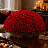 200 Red Roses in Handcrafted Cane Basket