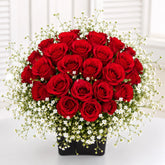 32 Red Roses Glass Vase Romantic Arrangement