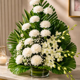 20 White Carnations & Orchid Tropical Basket Arrangement