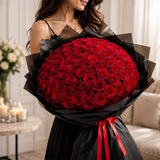 100 Red Roses Black Elegance Grand Bouquet