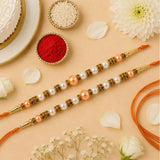 Set of 2 Pearl Rakhi with Cadbury Celebrations | Devotional Rakhi Gift