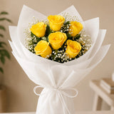 6 Yellow Roses Sunshine Bouquet - Fresh Friendship Day & Birthday Flower Gift