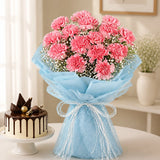 Pink Carnation Bouquet & Truffle Cake Combo - Birthday & Anniversary Gift Set
