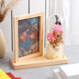 Wooden Photo Frame with LED Rose Glass Dome