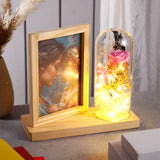 Wooden Photo Frame with LED Rose Glass Dome