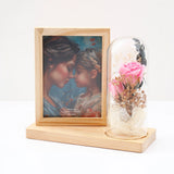 Wooden Photo Frame with LED Rose Glass Dome