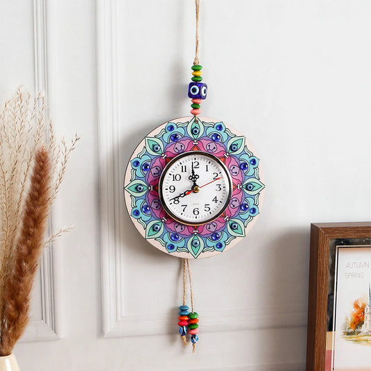 Boho Floral Mandala Wall Hanging Clock