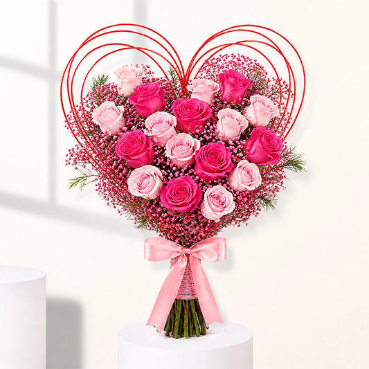 17 Pink Roses Dual-Tone Arrangement - Elegant Anniversary & Birthday Gift
