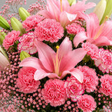 Pink Lily & Carnation Purple Vase Arrangement - Birthday & Anniversary Flower Gift