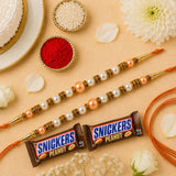 Set of 2 Pearl Rakhi with Snickers Chocolate Bars | Rakhi Sweet Gift
