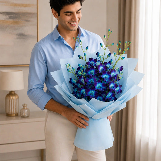 Exotic Blue Orchid Flower Arrangement - Premium Birthday & Corporate Gifting