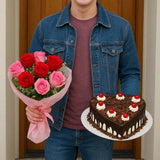 Sweetheart Blossoms Roses bouquet with Black Forest Cake