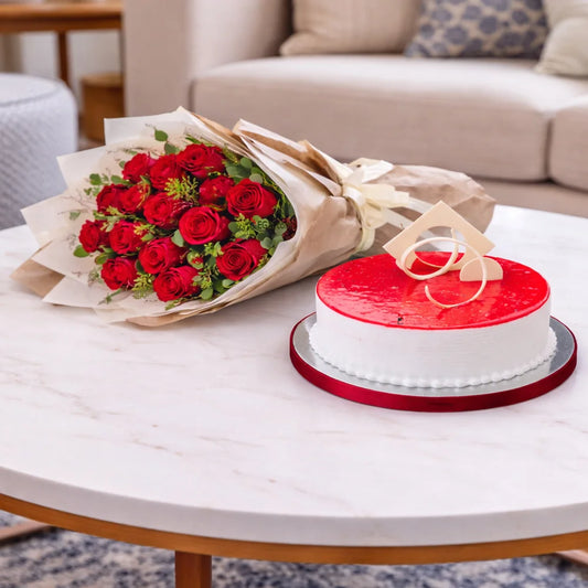 Roses With Starwberry cake