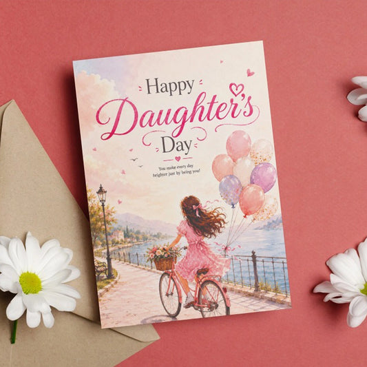 Girl on Bicycle Daughter's Day Personalised Card