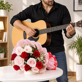 12 Roses Red and Pink Bouquet with Guitarist