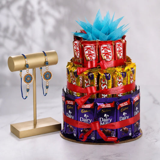 2 Rakhi with 12 Cadbury'S Dairymilk Chocolates (14Gms Each) - 12 5-Star Chocolates (22Gms Each)- 10 Kitkats (12Gms Each)