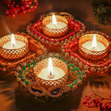 Handmade Pearl Emblished Diya Set of 4