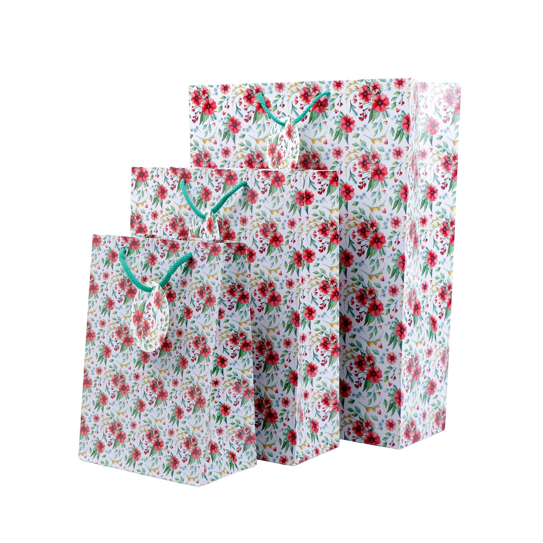 Little Red Flowers Print Paper Bags Pack of 3 (S/M/L)