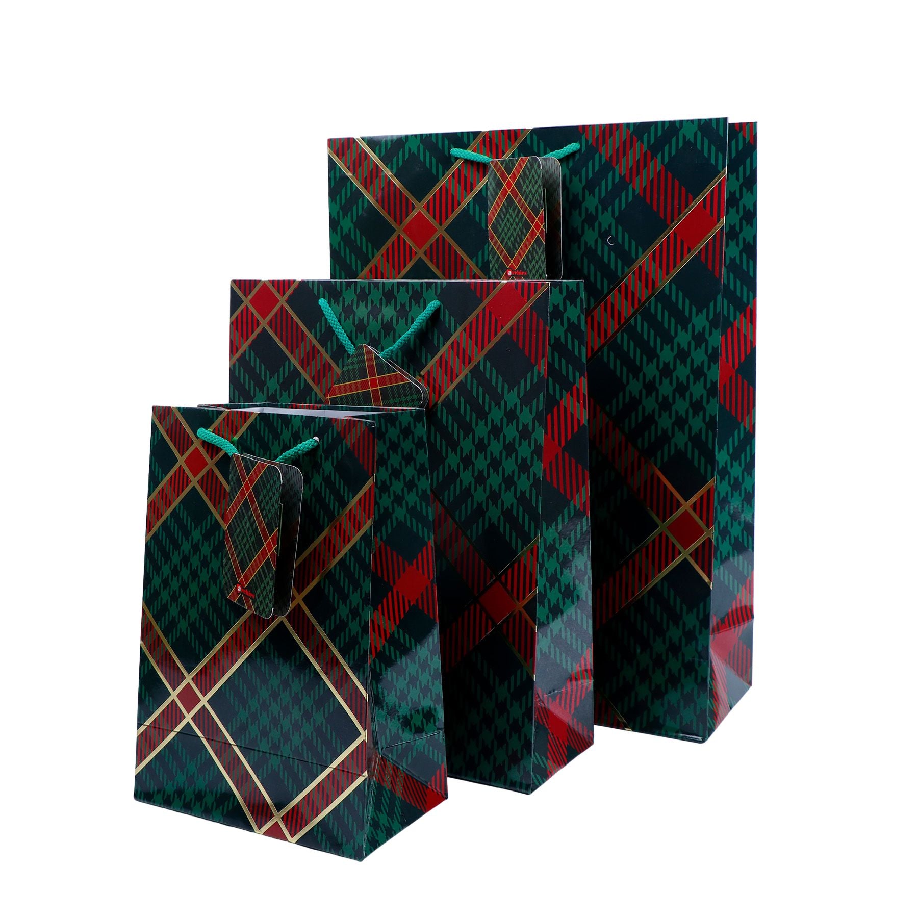 Red and Green Checked Paper Bags Pack of 3 (S/M/L)