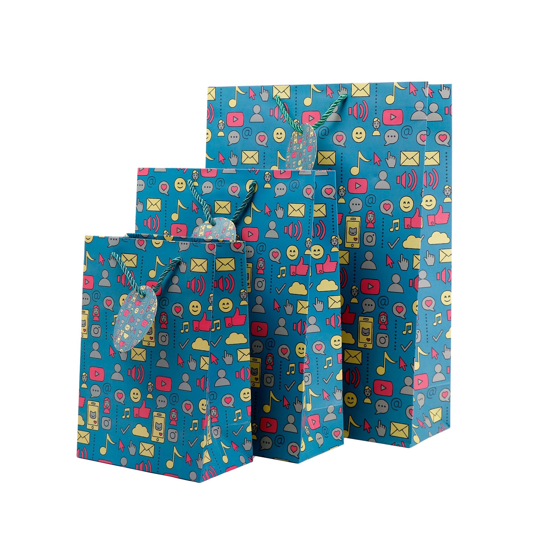 Tech Emoji Print Paper Bags Pack of 3 (S/M/L)