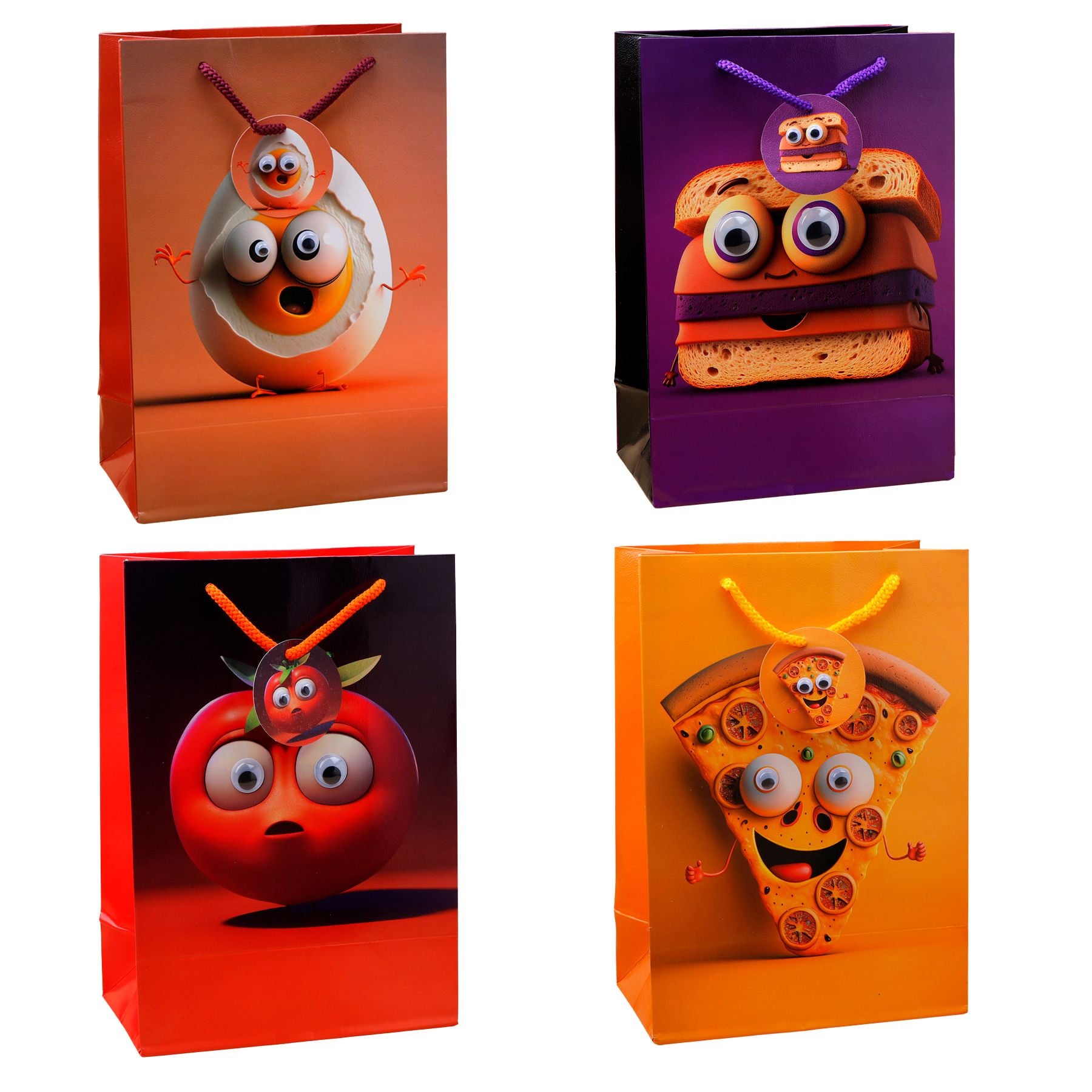 Googli Eyes Cheerful Characters Paper Bag Set of 4 Small