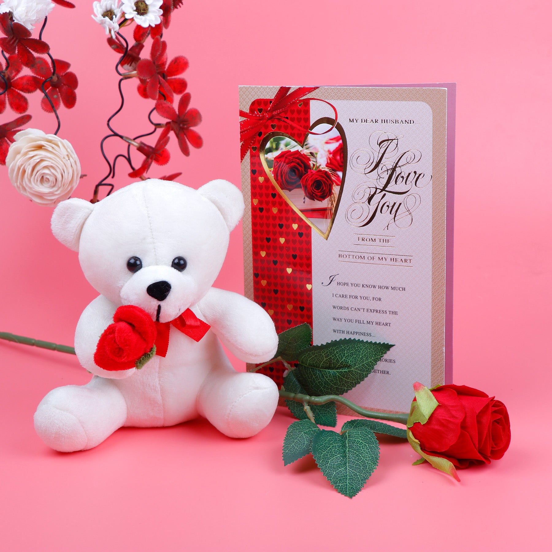 Blooming Love Bear with Rose and Greeting Card