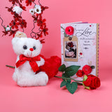 Cute Teddy Bear with Rose and Greeting Card