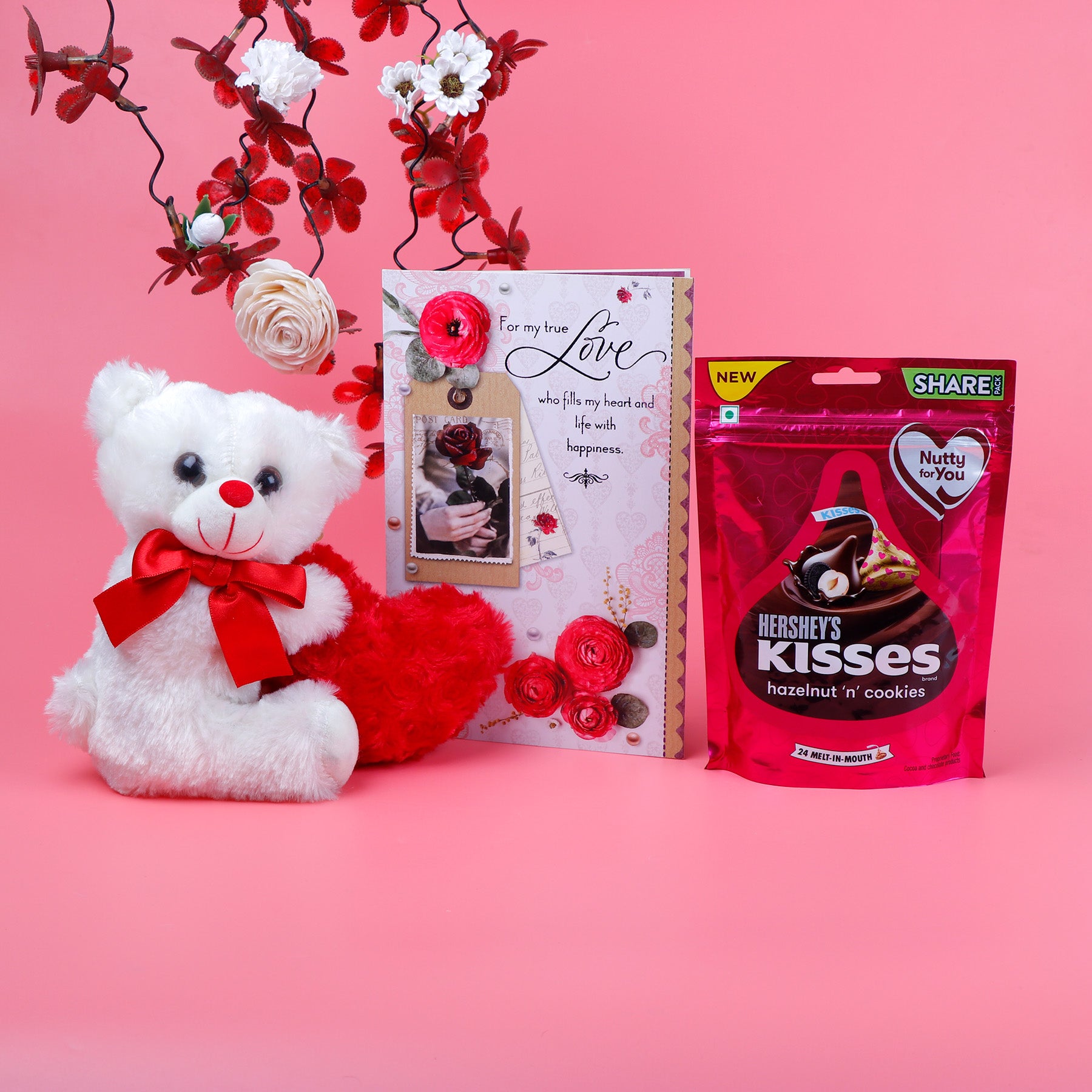Romantic Teddy Bear with Hershey Kisses and Greeting Card