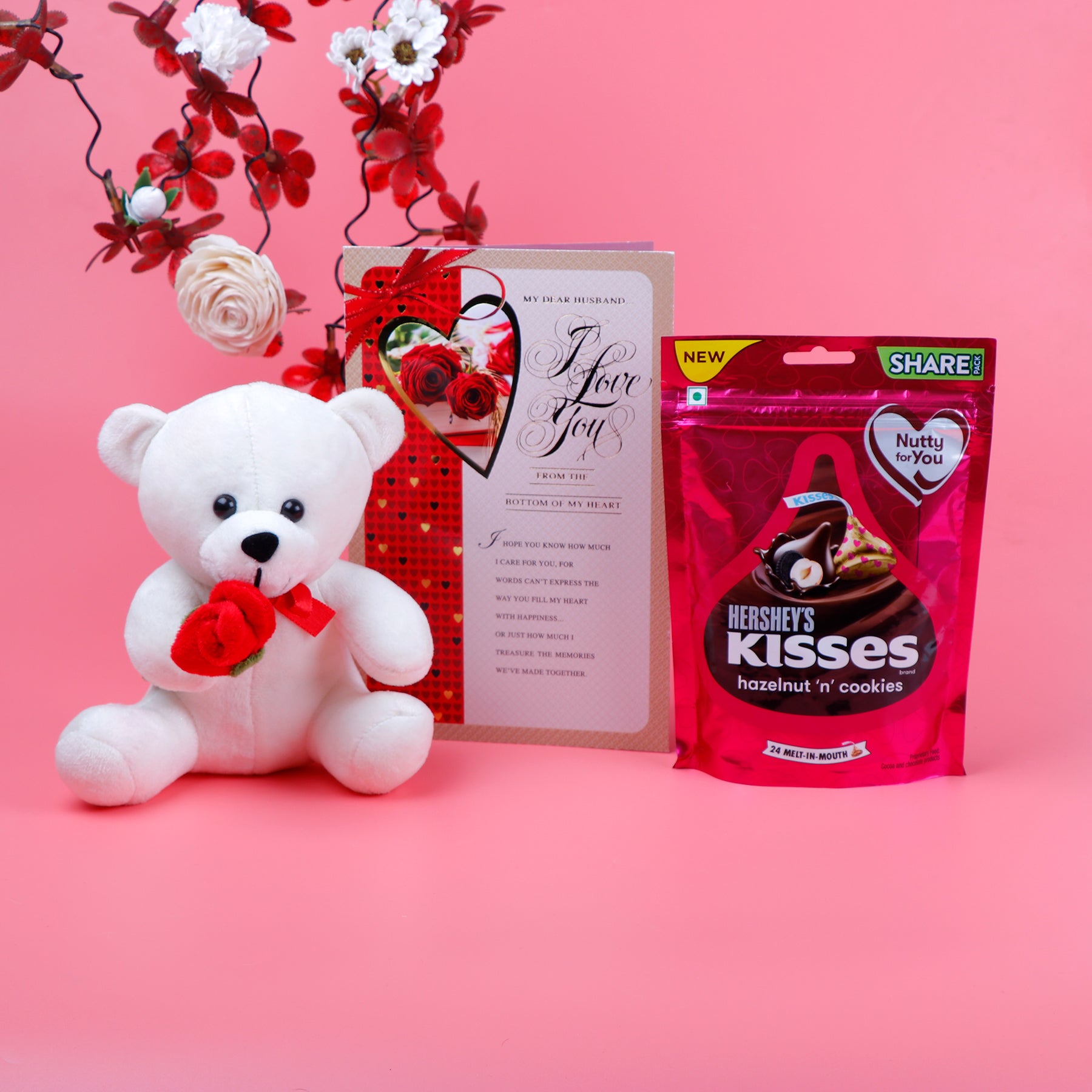 Sweetheart Teddy Bear with Hershey Kisses and Greeting Card