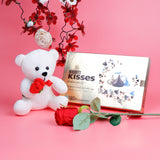 Sweetheart Teddy Bear with Hershey Chocolate and Rose