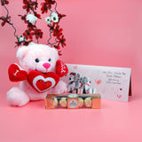 Triple Heart Teddy Bear with Ferrero Rocher and Greeting Card