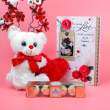 Romantic Heart Teddy Bear with Ferrero Rocher and Greeting Card