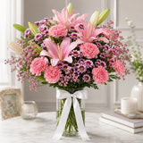 Pink Lily & Carnation Purple Vase Arrangement