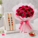 2 Rudraksh Rakhi with 10 Pink & 10 Red Roses Two-Tone Dual Affair Bouquet