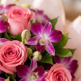 Purple Orchids & Pink Roses Royal Peach Bouquet