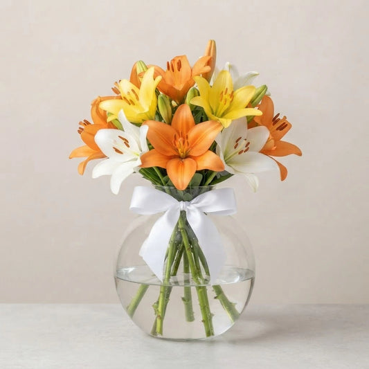 Buy Mixed Lilies Fish Bowl Arrangement Online - Same Day Delivery | Archies