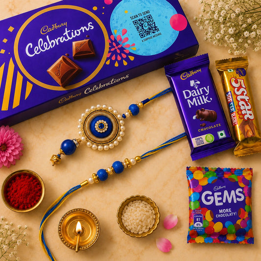 Beads Bhaiya Bhabhi Rakhi Set with Cadbury Chocolates | Rakhi Gift for Couple