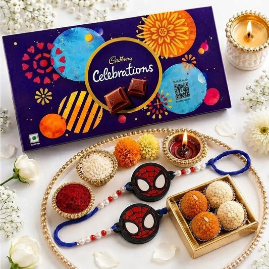 Set of 2 Spiderman Kids Rakhi with Cadbury Chocolates | Rakhi Gift for Children