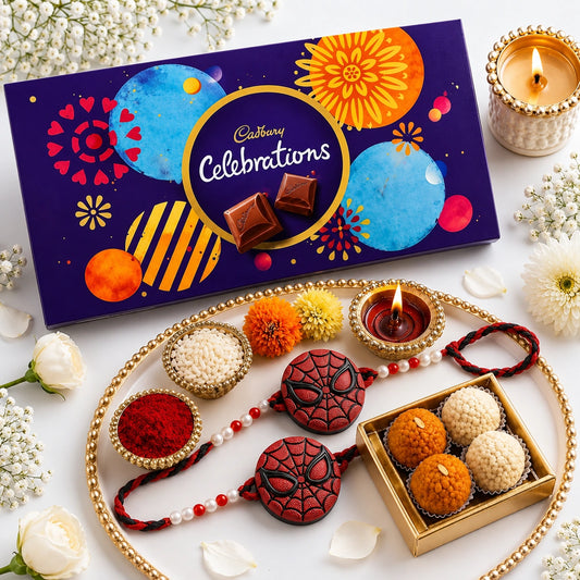 Set of 2 Spiderman Kids Rakhi with Cadbury Chocolates | Rakhi Gift for Children