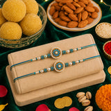Set of 2 Meenakari Rakhi with Besan Laddoo & Almonds | Artisan Rakhi Hamper