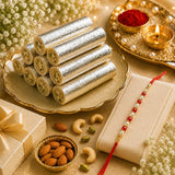 Pearl Rakhi with Kaju Roll & Almonds | Festive Raksha Bandhan Sweet Gift